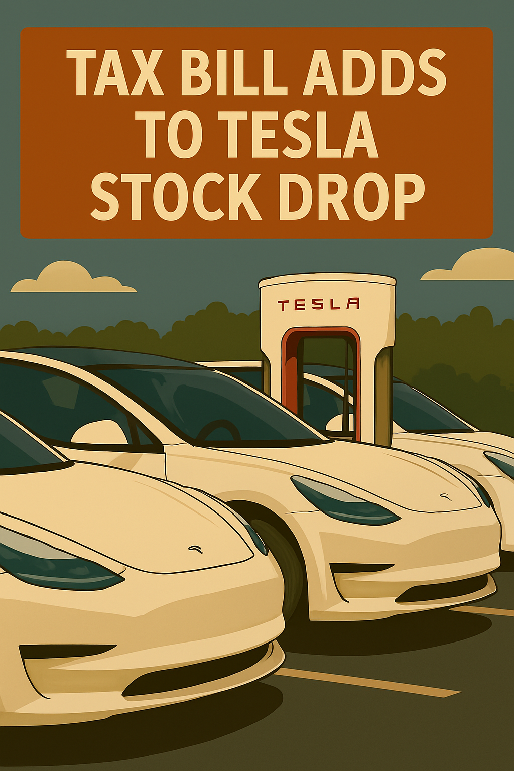 Tesla electric car charging at station with EV tax credit sign.