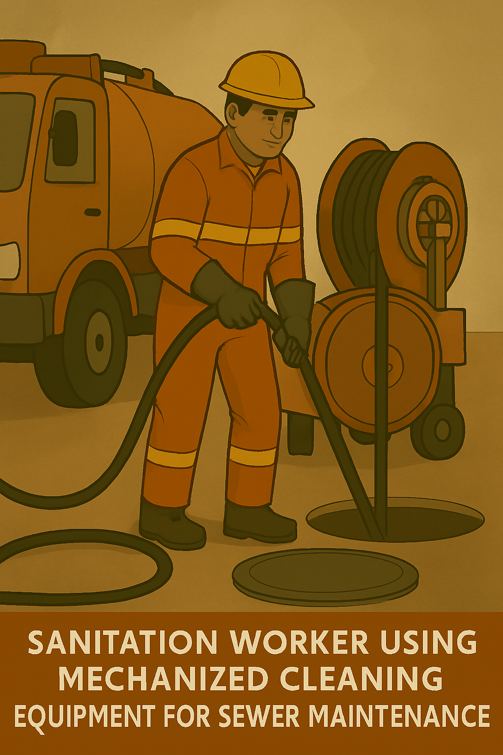 Sanitation worker performing mechanized cleaning, highlighting MoHUA’s sanitation worker safety initiative