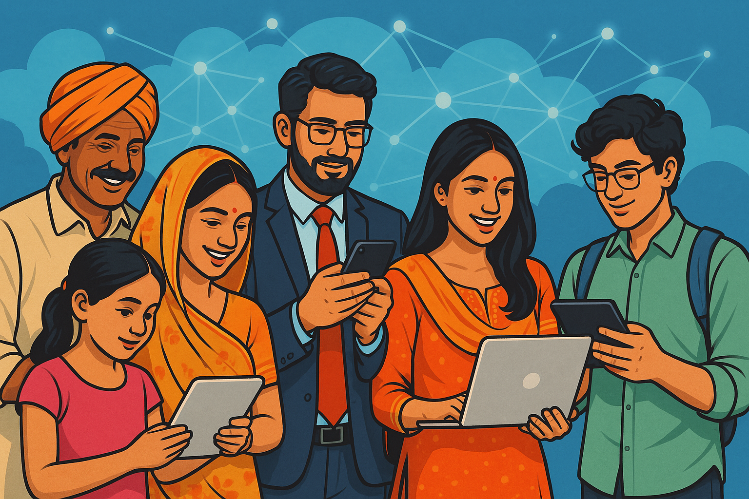 Infographic showing India's internet penetration and digital infrastructure growth.