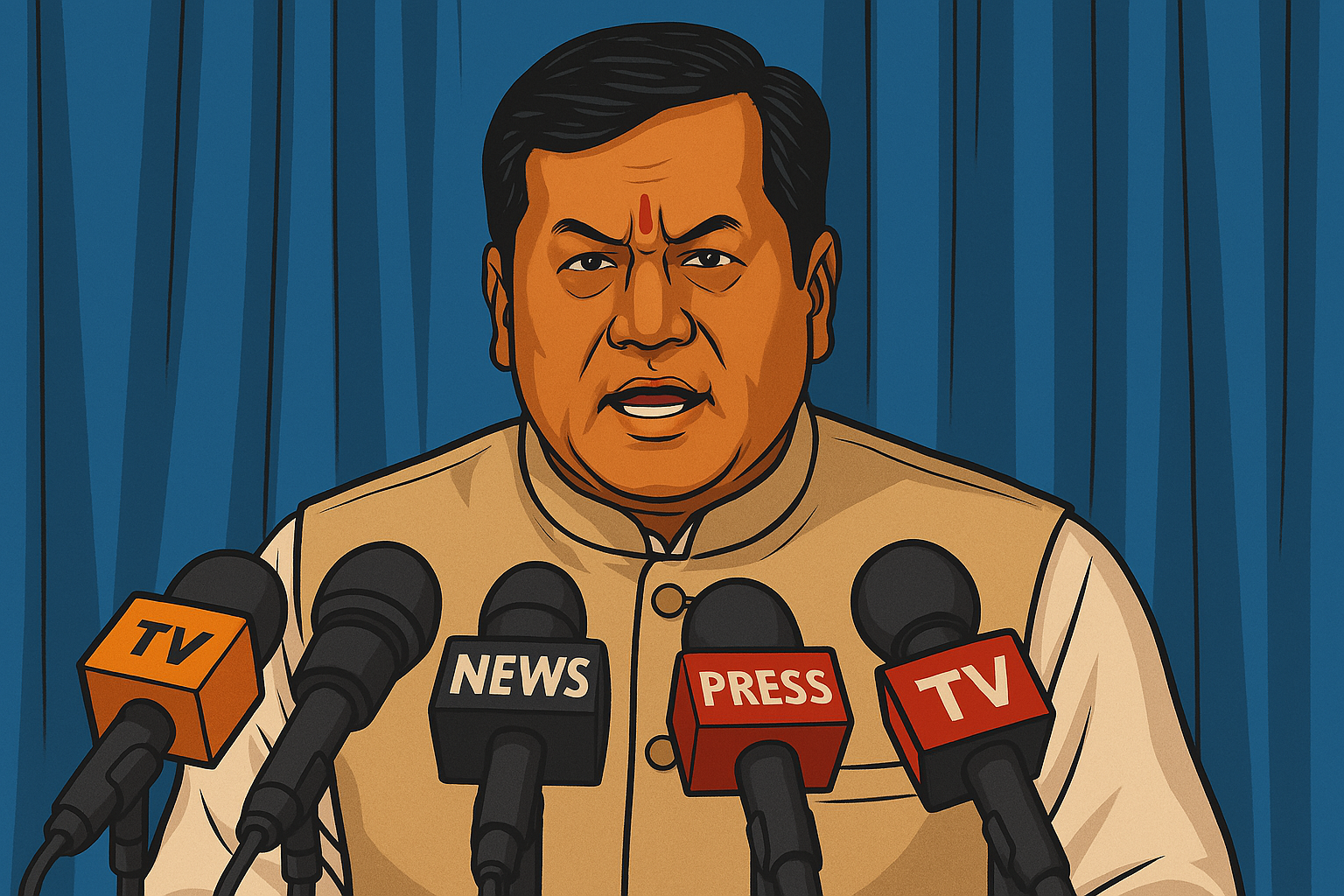  Union Minister Sarbananda Sonowal speaking at a podium with microphones.