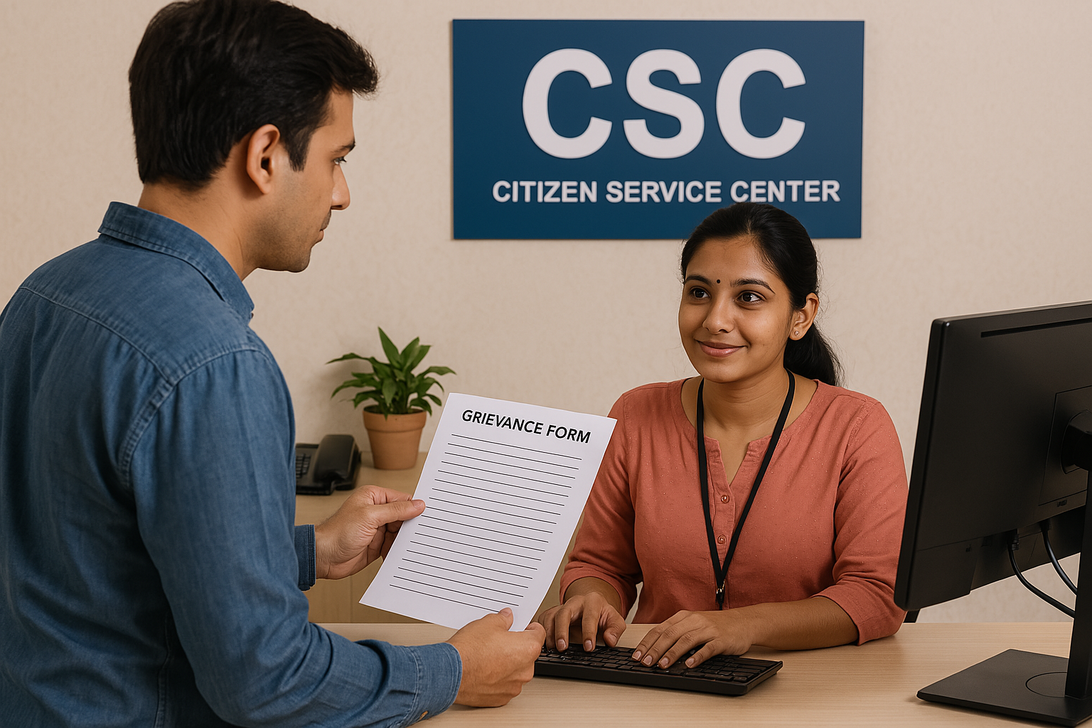 VLE assisting rural resident with CPGRAMS grievance filing