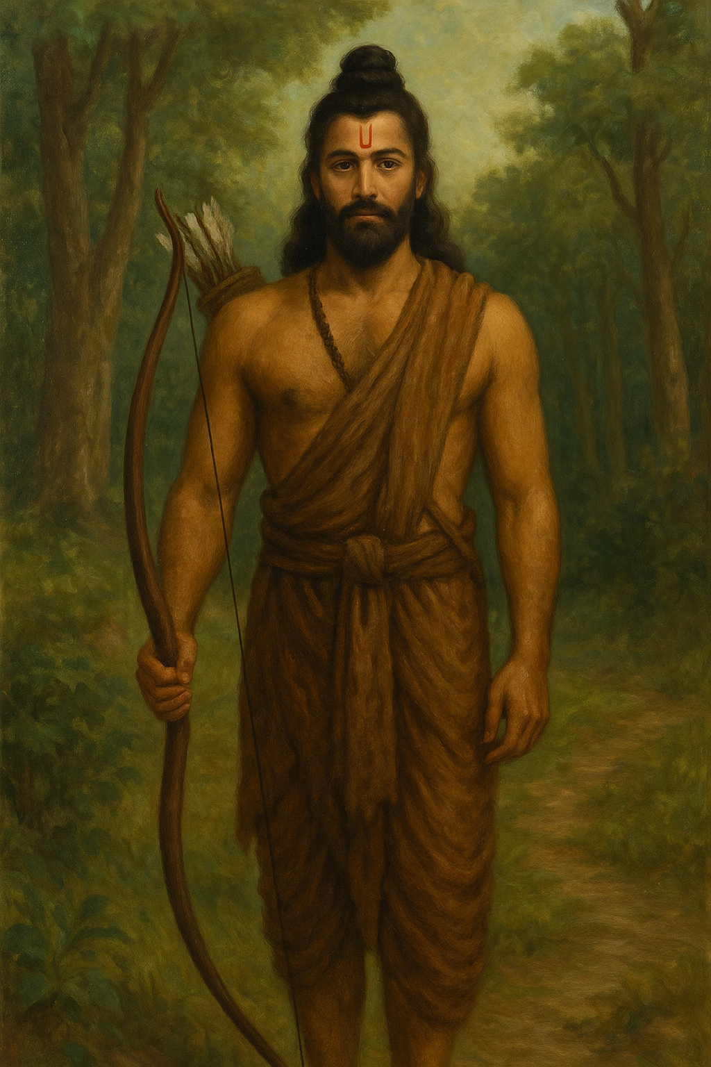 Lord Ram in forest, standing with bow, Ajanubahu form
