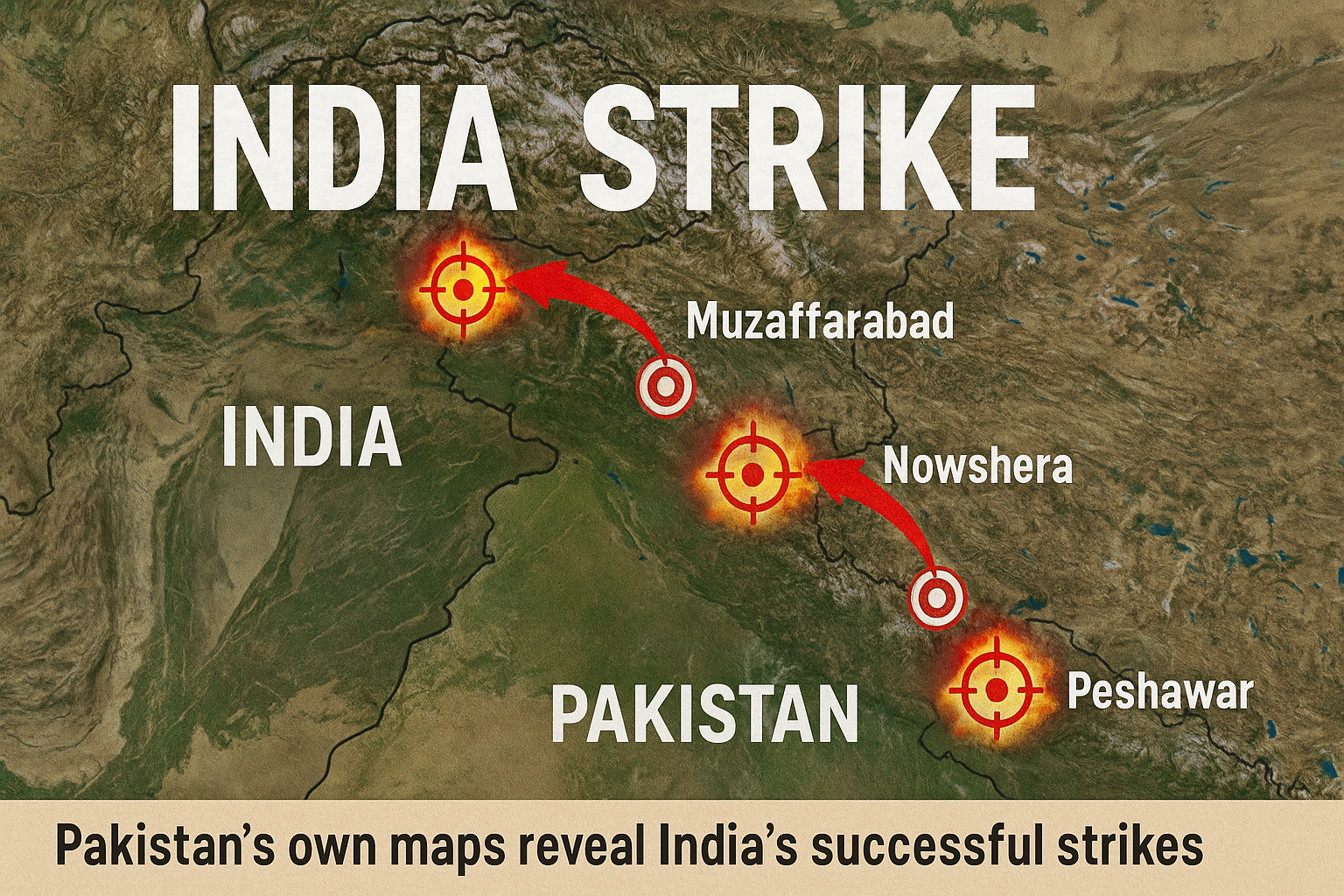 India Pakistan conflict map showing precision strikes and destroyed military targets
