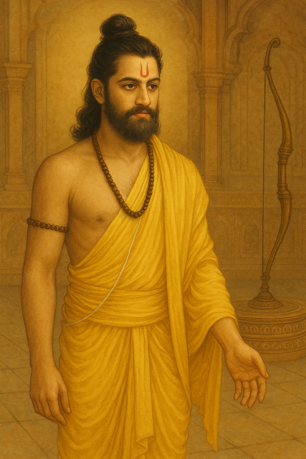 Lord Ram walking away from palace, graceful and composed