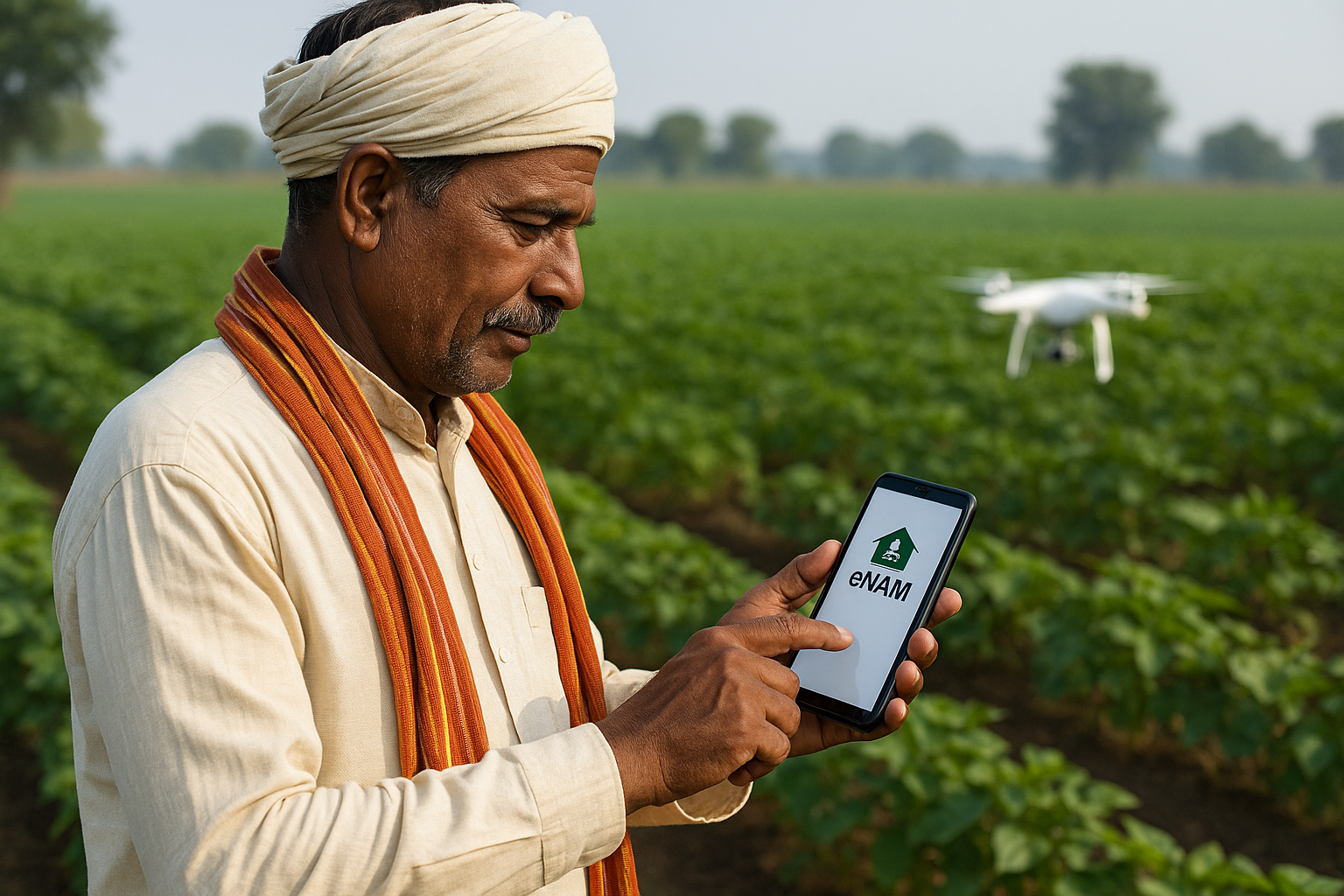 Farmer using drone with eNam