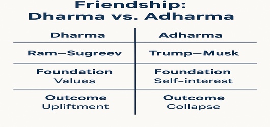 Dharma vs. Adharma-based friendship comparison infographic