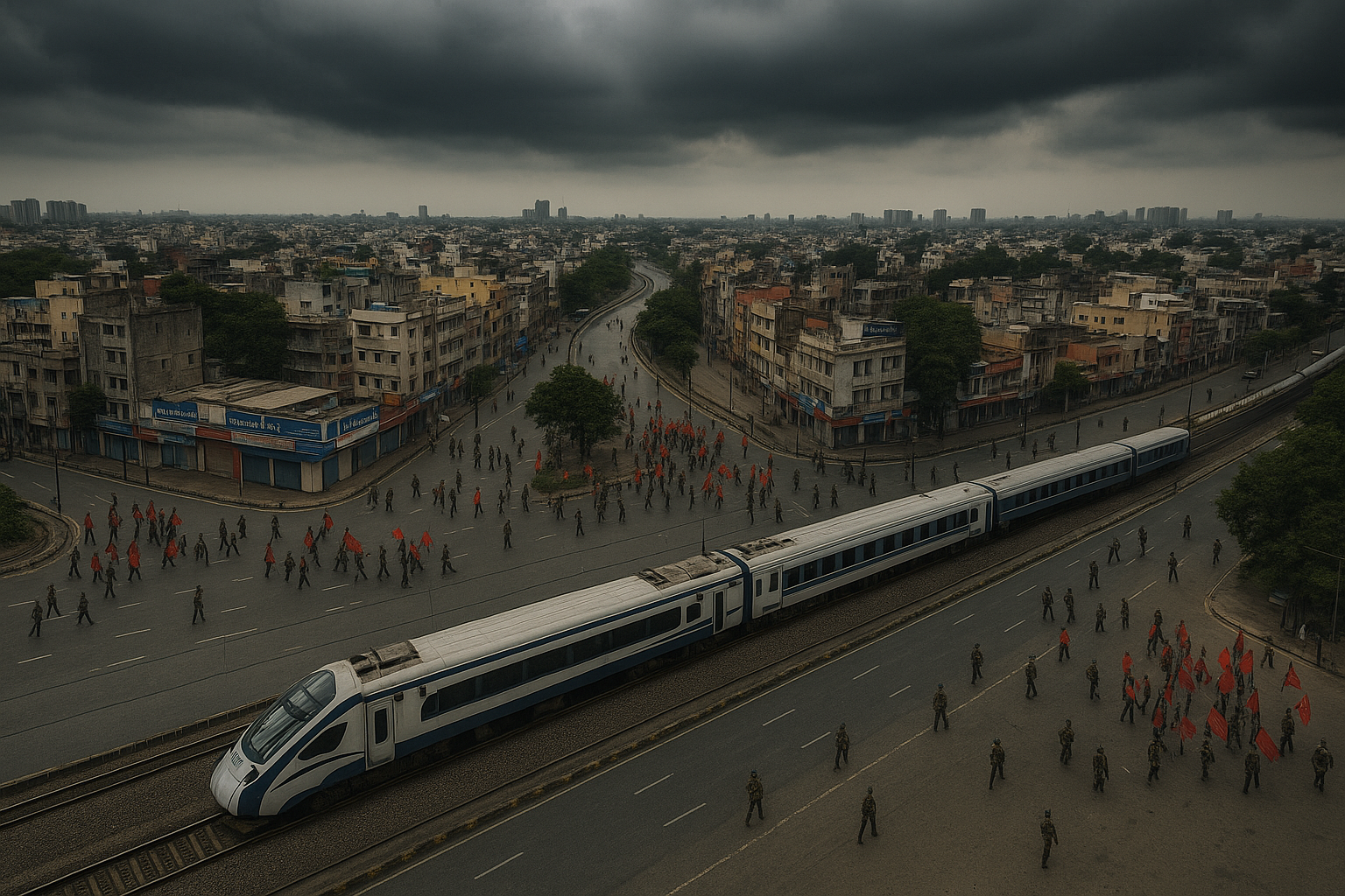Aerial view of Bharat Bandh chaos in Indian city