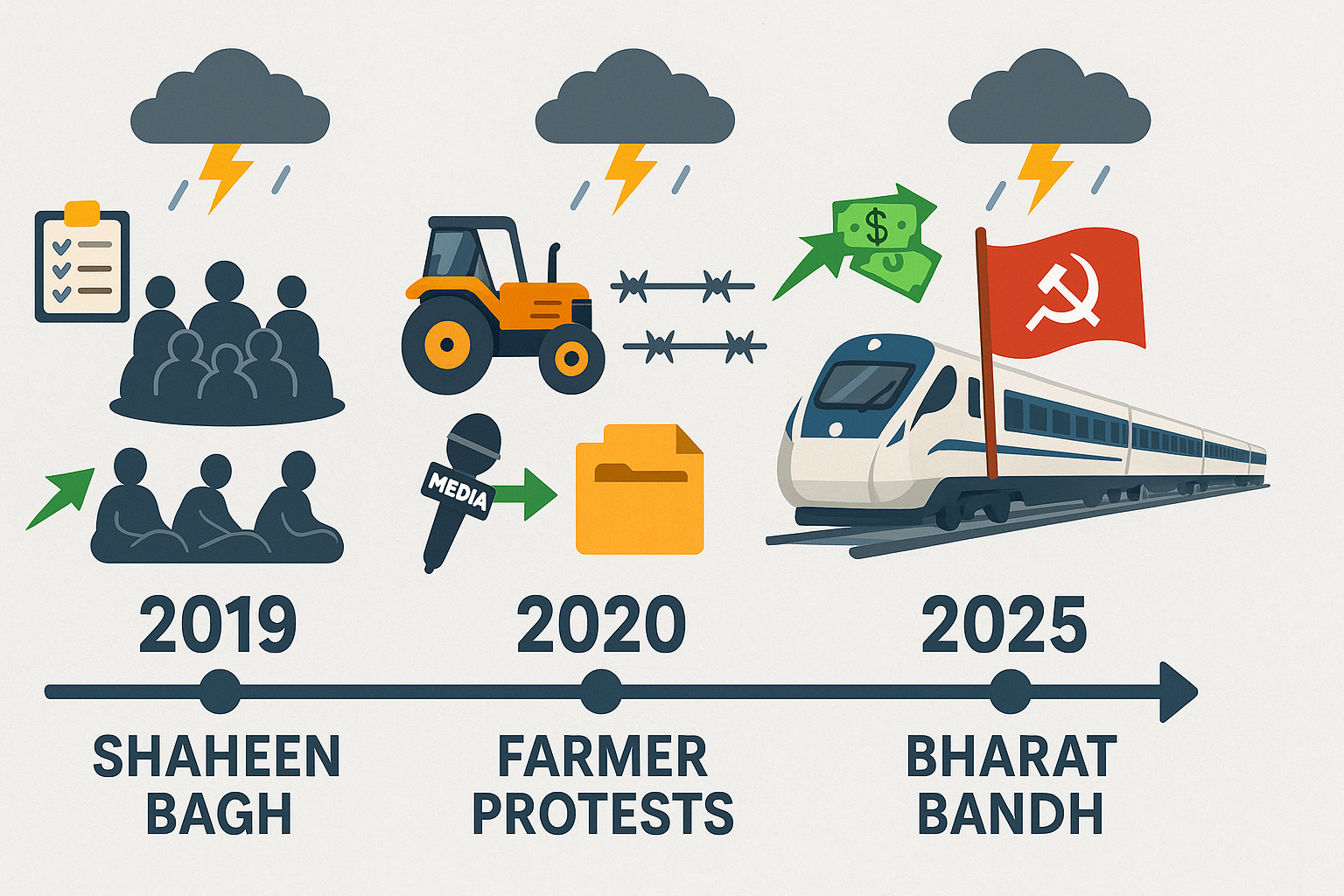 India protest toolkit timeline 2019 to 2025